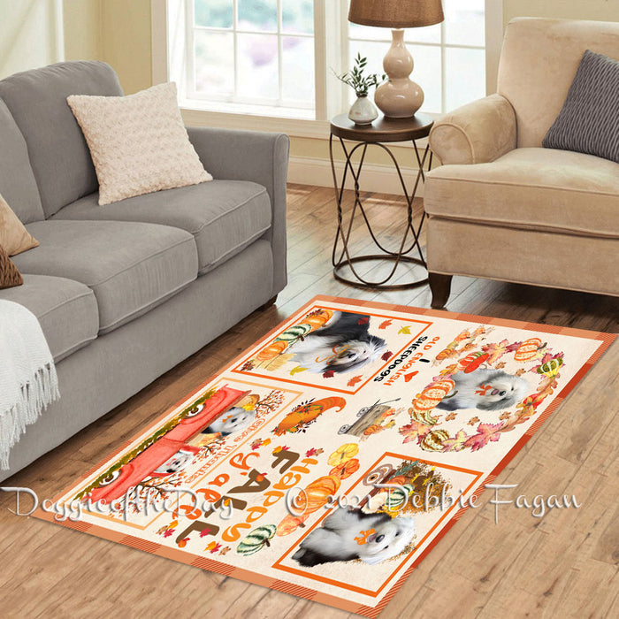 Happy Fall Y'all Pumpkin Old English Sheepdogs Polyester Living Room Carpet Area Rug ARUG66985