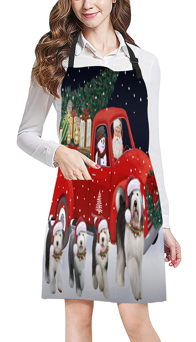 Christmas Express Delivery Red Truck Running Old English Sheepdogs Apron Apron-48138