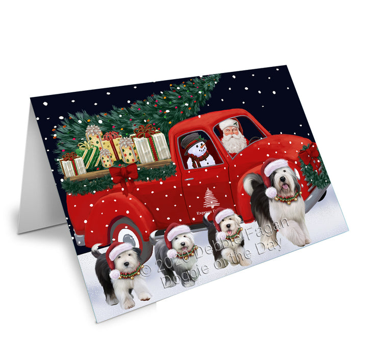Christmas Express Delivery Red Truck Running Old English Sheepdogs Handmade Artwork Assorted Pets Greeting Cards and Note Cards with Envelopes for All Occasions and Holiday Seasons GCD75176