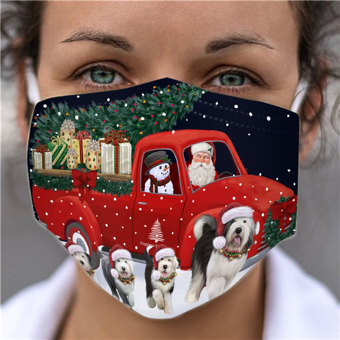 Christmas Express Delivery Red Truck Running Old English Sheepdogs Face Mask FM49881