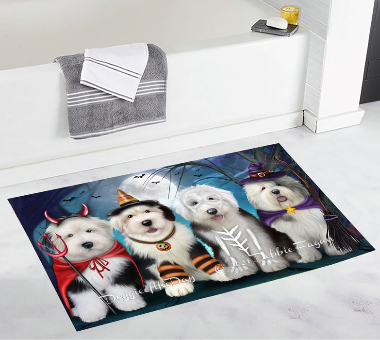 Happy Halloween Trick or Treat Old English Sheepdogs Bathroom Rugs with Non Slip Soft Bath Mat for Tub BRUG54976