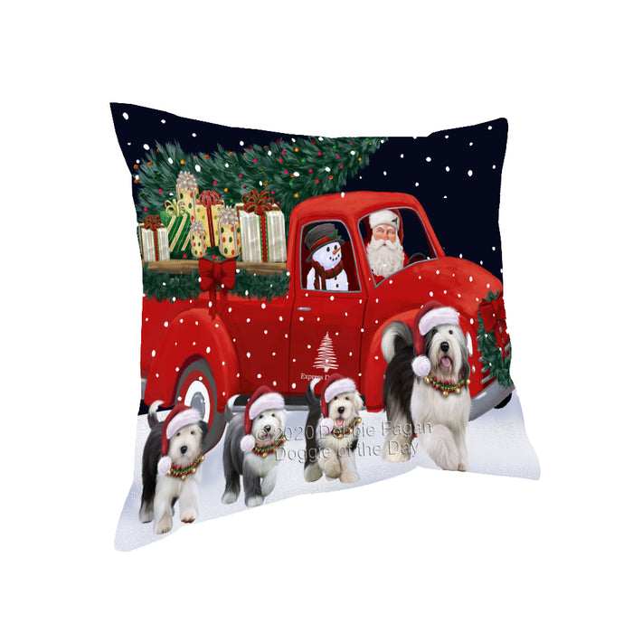 Christmas Express Delivery Red Truck Running Old English Sheepdogs Pillow PIL86132