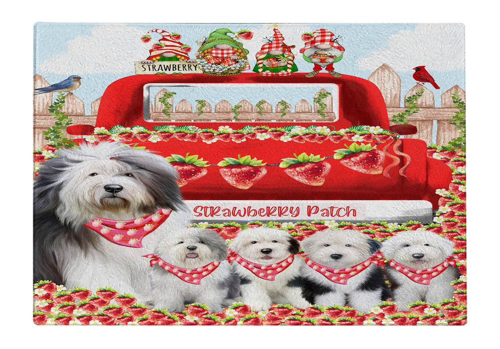 Old English Sheepdog Cutting Board: Explore a Variety of Personalized Designs, Custom, Tempered Glass Kitchen Chopping Meats, Vegetables, Pet Gift for Dog Lovers