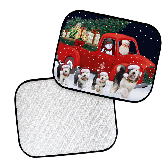 Christmas Express Delivery Red Truck Running Old English Sheepdogs Polyester Anti-Slip Vehicle Carpet Car Floor Mats  CFM49516