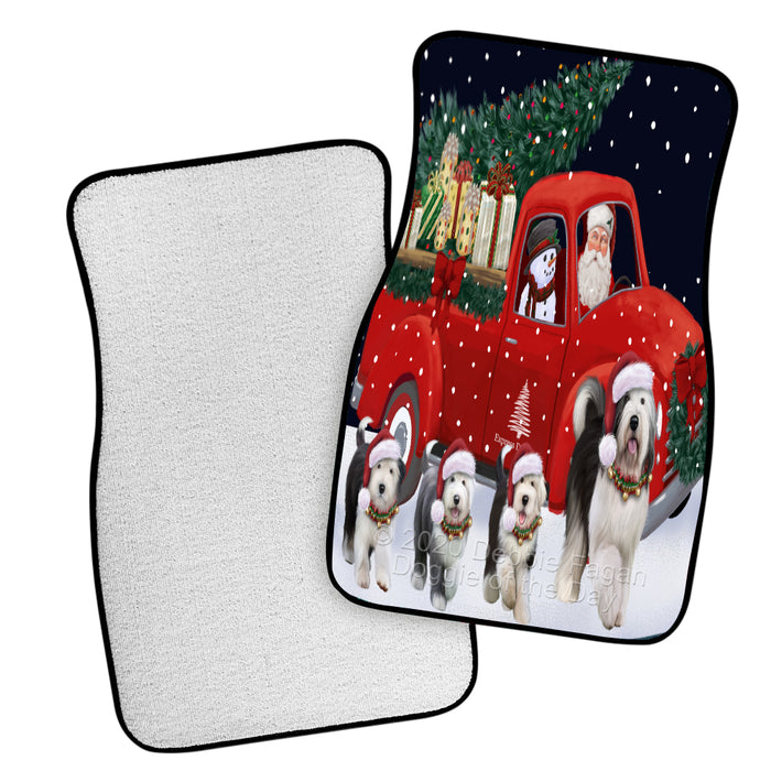 Christmas Express Delivery Red Truck Running Old English Sheepdogs Polyester Anti-Slip Vehicle Carpet Car Floor Mats  CFM49516