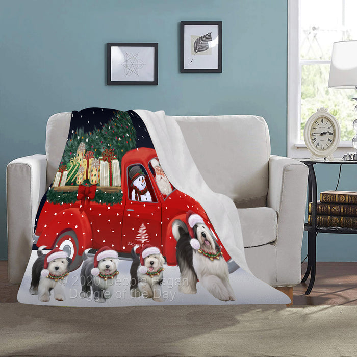 Christmas Express Delivery Red Truck Running Old English Sheepdogs Blanket BLNKT141878