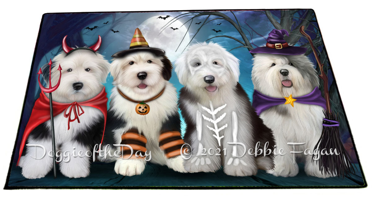 Happy Halloween Trick or Treat Old English Sheepdogs Indoor/Outdoor Welcome Floormat - Premium Quality Washable Anti-Slip Doormat Rug FLMS58417
