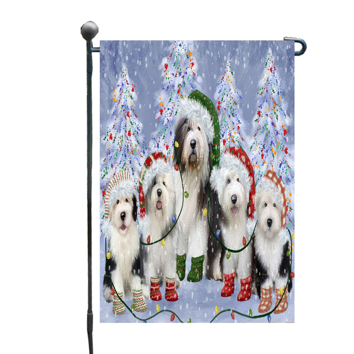 Christmas Lights and Old English Sheepdogs Garden Flags- Outdoor Double Sided Garden Yard Porch Lawn Spring Decorative Vertical Home Flags 12 1/2"w x 18"h