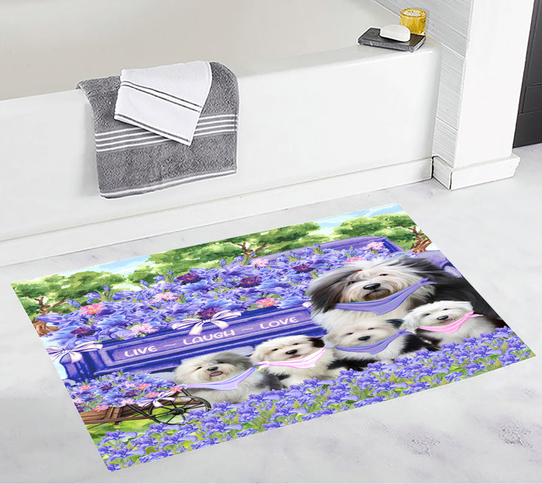 Old English Sheepdog Bath Mat: Explore a Variety of Designs, Personalized, Anti-Slip Bathroom Halloween Rug Mats, Custom, Pet Gift for Dog Lovers