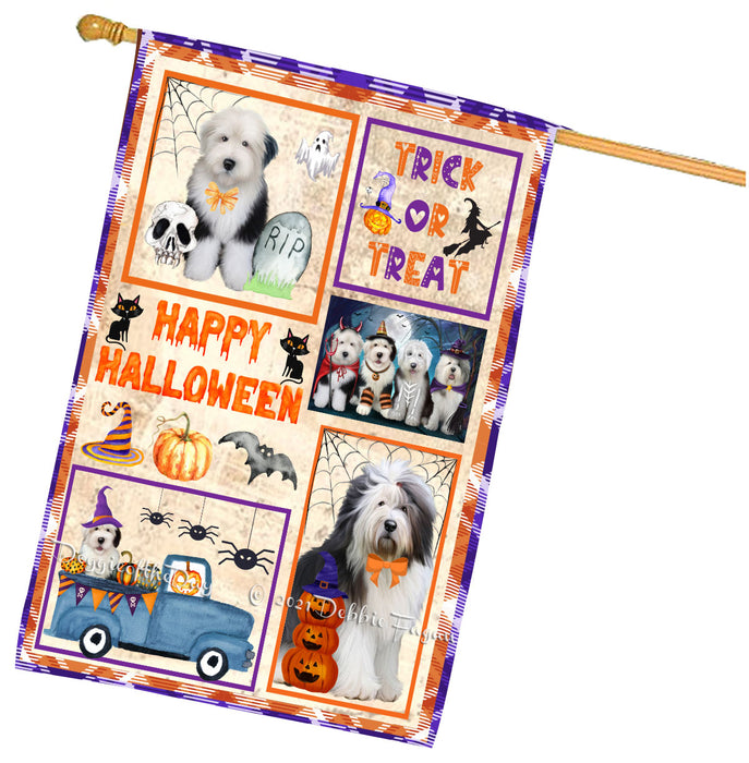 Happy Halloween Trick or Treat Old English Sheepdogs House Flag Outdoor Decorative Double Sided Pet Portrait Weather Resistant Premium Quality Animal Printed Home Decorative Flags 100% Polyester