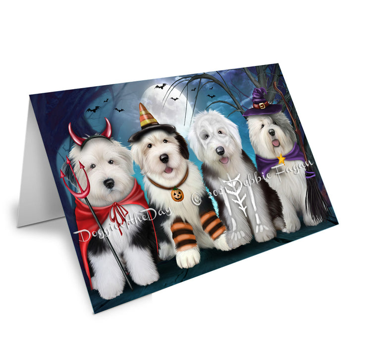 Happy Halloween Trick or Treat Old English Sheepdogs Handmade Artwork Assorted Pets Greeting Cards and Note Cards with Envelopes for All Occasions and Holiday Seasons GCD76790