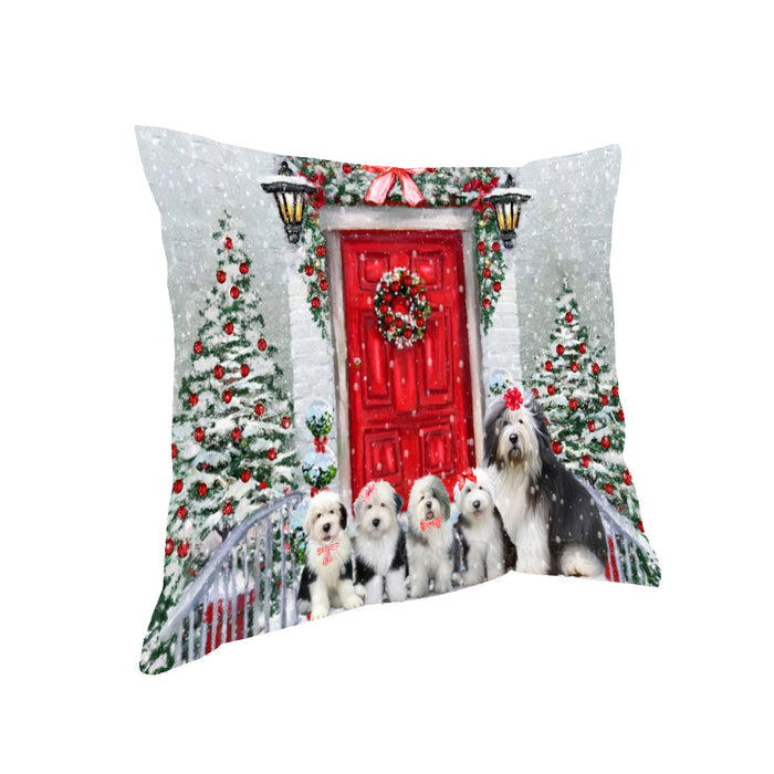 Christmas Holiday Welcome Old English Sheepdogs Pillow with Top Quality High-Resolution Images - Ultra Soft Pet Pillows for Sleeping - Reversible & Comfort - Ideal Gift for Dog Lover - Cushion for Sofa Couch Bed - 100% Polyester