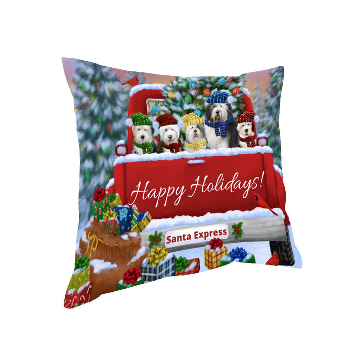 Christmas Red Truck Travlin Home for the Holidays Old English Sheepdogs Pillow with Top Quality High-Resolution Images - Ultra Soft Pet Pillows for Sleeping - Reversible & Comfort - Ideal Gift for Dog Lover - Cushion for Sofa Couch Bed - 100% Polyester