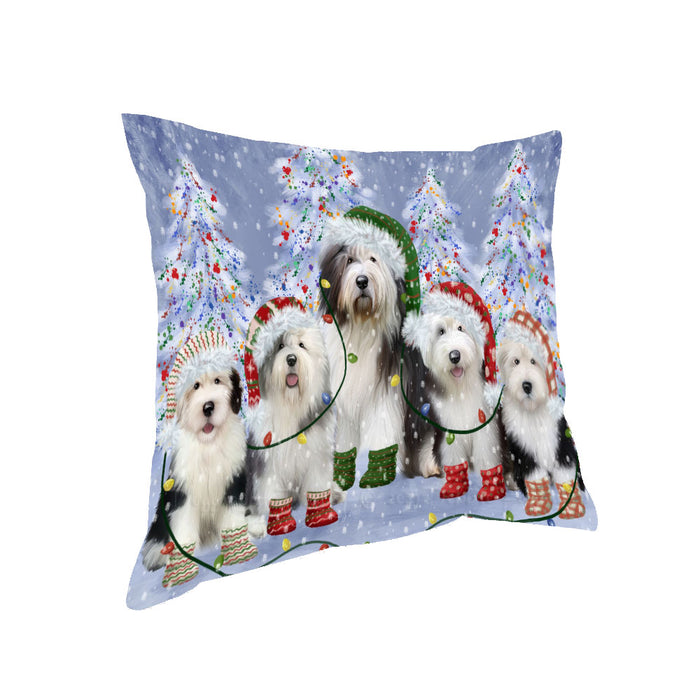 Christmas Lights and Old English Sheepdogs Pillow with Top Quality High-Resolution Images - Ultra Soft Pet Pillows for Sleeping - Reversible & Comfort - Ideal Gift for Dog Lover - Cushion for Sofa Couch Bed - 100% Polyester
