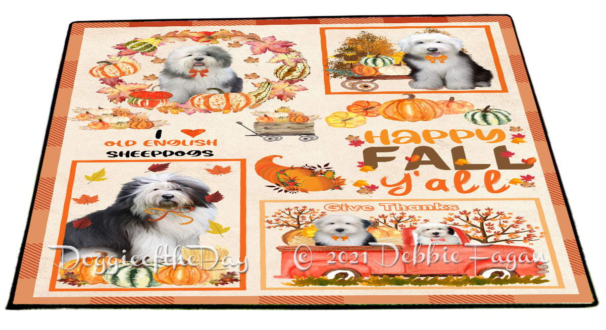 Happy Fall Y'all Pumpkin Old English Sheepdogs Indoor/Outdoor Welcome Floormat - Premium Quality Washable Anti-Slip Doormat Rug FLMS58693
