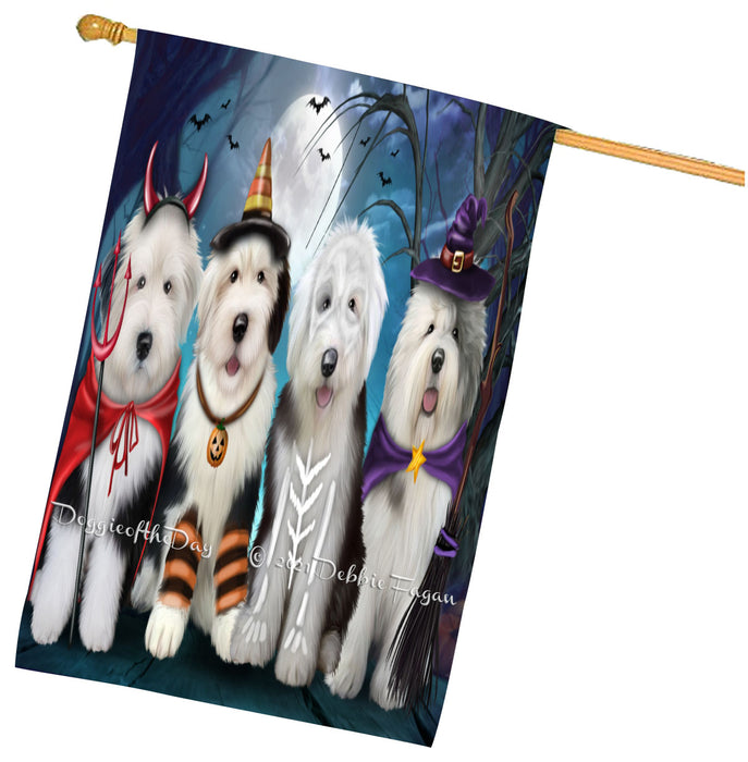 Halloween Trick or Treat Old English Sheepdogs House Flag Outdoor Decorative Double Sided Pet Portrait Weather Resistant Premium Quality Animal Printed Home Decorative Flags 100% Polyester