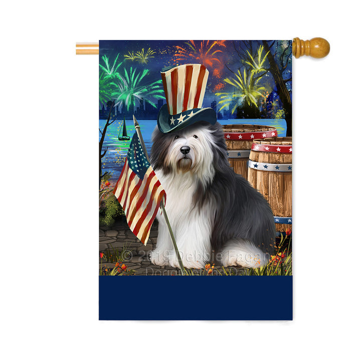 Personalized 4th of July Firework Old English Sheepdog Custom House Flag FLG-DOTD-A58052