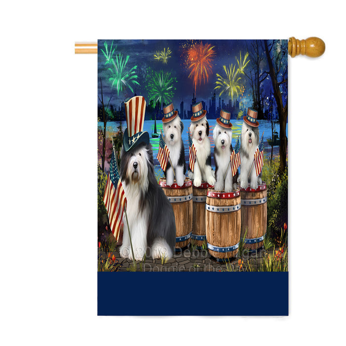 Personalized 4th of July Firework Old English Sheepdogs Custom House Flag FLG-DOTD-A58051
