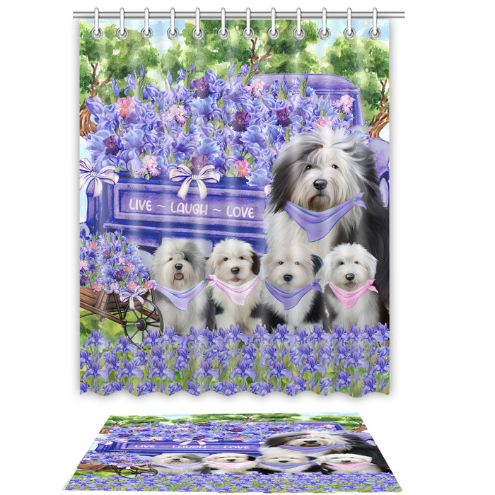 Old English Sheepdog Shower Curtain & Bath Mat Set - Explore a Variety of Personalized Designs - Custom Rug and Curtains with hooks for Bathroom Decor - Pet and Dog Lovers Gift