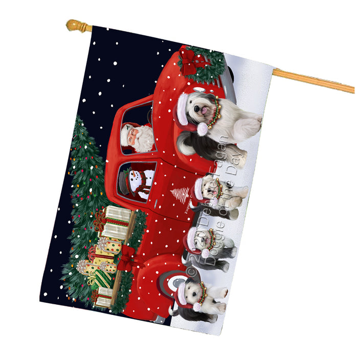 Christmas Express Delivery Red Truck Running Old English Sheepdogs House Flag FLG66534