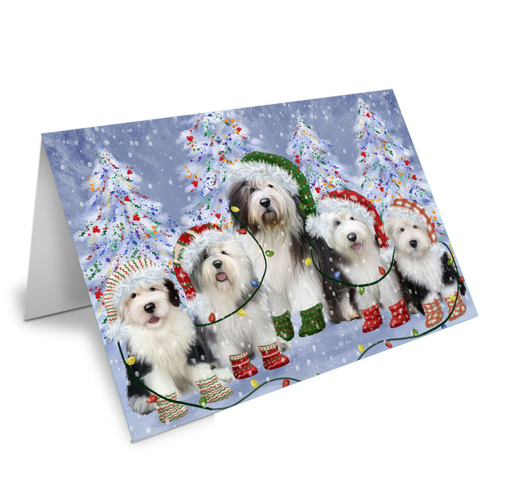 Christmas Lights and Old English Sheepdogs Handmade Artwork Assorted Pets Greeting Cards and Note Cards with Envelopes for All Occasions and Holiday Seasons