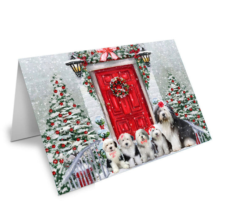 Christmas Holiday Welcome Old English Sheepdog Handmade Artwork Assorted Pets Greeting Cards and Note Cards with Envelopes for All Occasions and Holiday Seasons