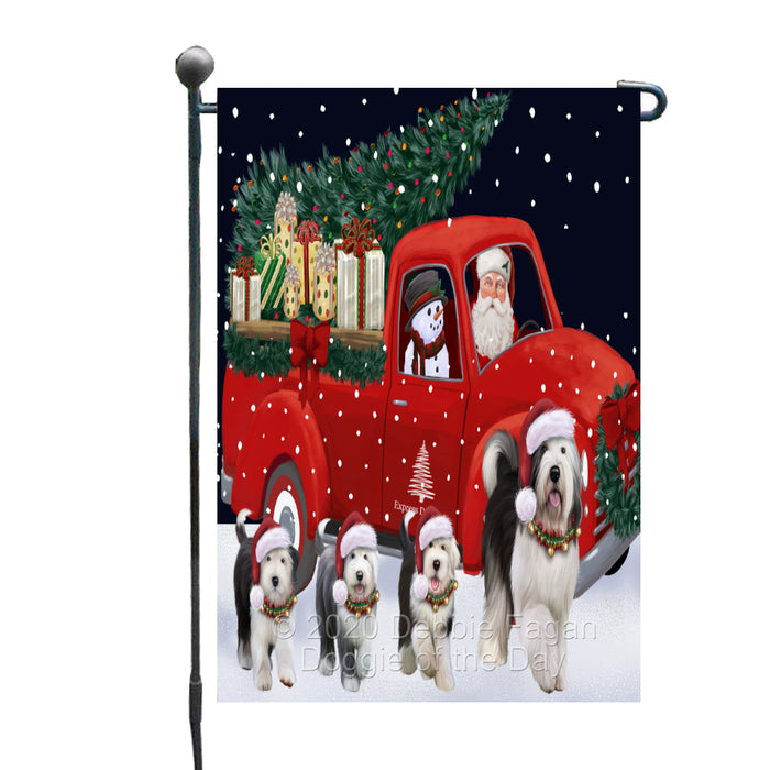 Christmas Express Delivery Red Truck Running Old English Sheepdogs Garden Flag GFLG66478