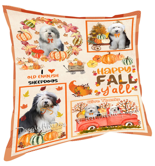 Happy Fall Y'all Pumpkin Old English Sheepdogs Pillow with Top Quality High-Resolution Images - Ultra Soft Pet Pillows for Sleeping - Reversible & Comfort - Ideal Gift for Dog Lover - Cushion for Sofa Couch Bed - 100% Polyester