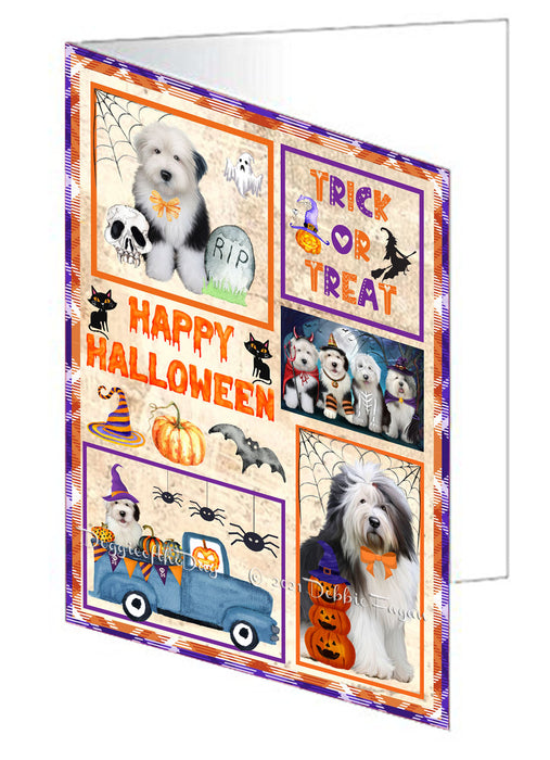 Happy Halloween Trick or Treat Old English Sheepdogs Handmade Artwork Assorted Pets Greeting Cards and Note Cards with Envelopes for All Occasions and Holiday Seasons GCD76556