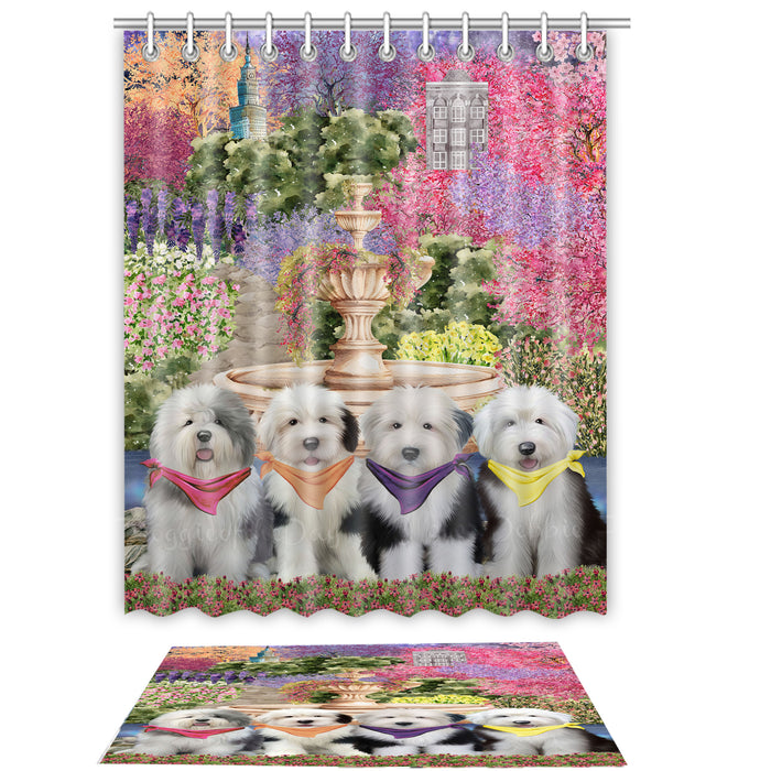 Old English Sheepdog Shower Curtain with Bath Mat Combo: Curtains with hooks and Rug Set Bathroom Decor, Custom, Explore a Variety of Designs, Personalized, Pet Gift for Dog Lovers