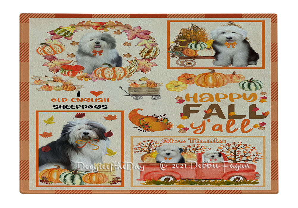 Happy Fall Y'all Pumpkin Old English Sheepdogs Cutting Board - Easy Grip Non-Slip Dishwasher Safe Chopping Board Vegetables C79942
