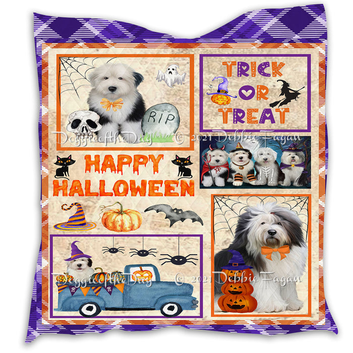 Happy Halloween Trick or Treat Pumpkin Old English Sheepdogs Lightweight Soft Bedspread Coverlet Bedding Quilt QUILT60996