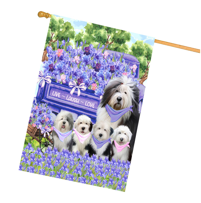 Old English Sheepdog Dogs House Flag for Dog and Pet Lovers, Explore a Variety of Designs, Custom, Personalized, Weather Resistant, Double-Sided, Home Outside Yard Decor
