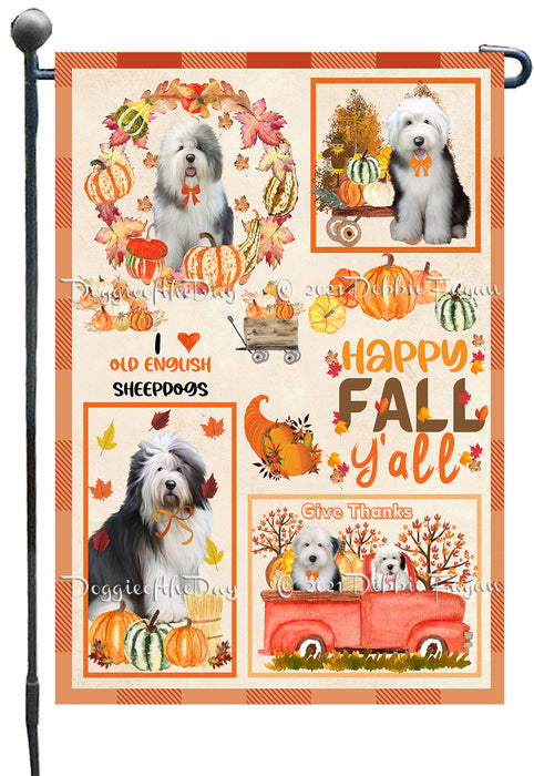 Happy Fall Y'all Pumpkin Old English Sheepdogs Garden Flags- Outdoor Double Sided Garden Yard Porch Lawn Spring Decorative Vertical Home Flags 12 1/2"w x 18"h