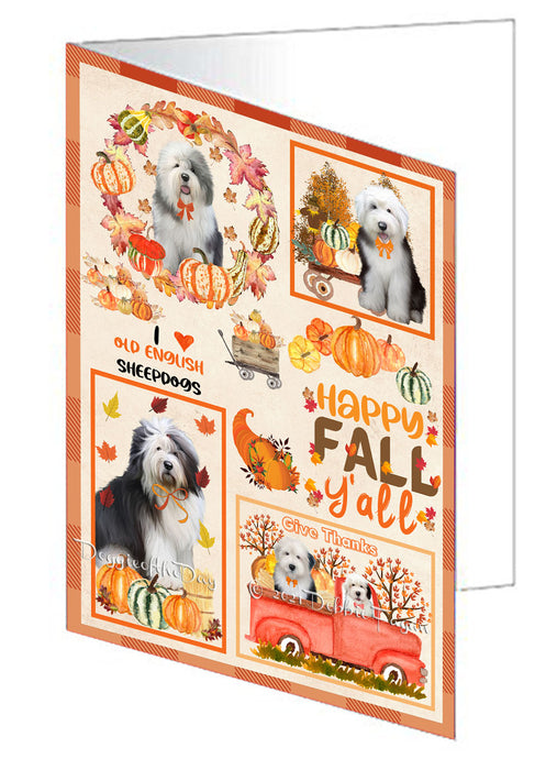 Happy Fall Y'all Pumpkin Old English Sheepdogs Handmade Artwork Assorted Pets Greeting Cards and Note Cards with Envelopes for All Occasions and Holiday Seasons GCD77066