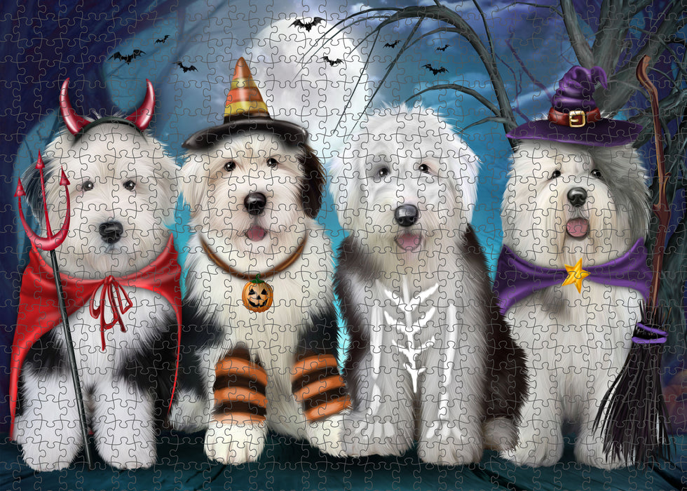 Happy Halloween Trick or Treat Old English Sheepdogs Portrait Jigsaw Puzzle for Adults Animal Interlocking Puzzle Game Unique Gift for Dog Lover's with Metal Tin Box