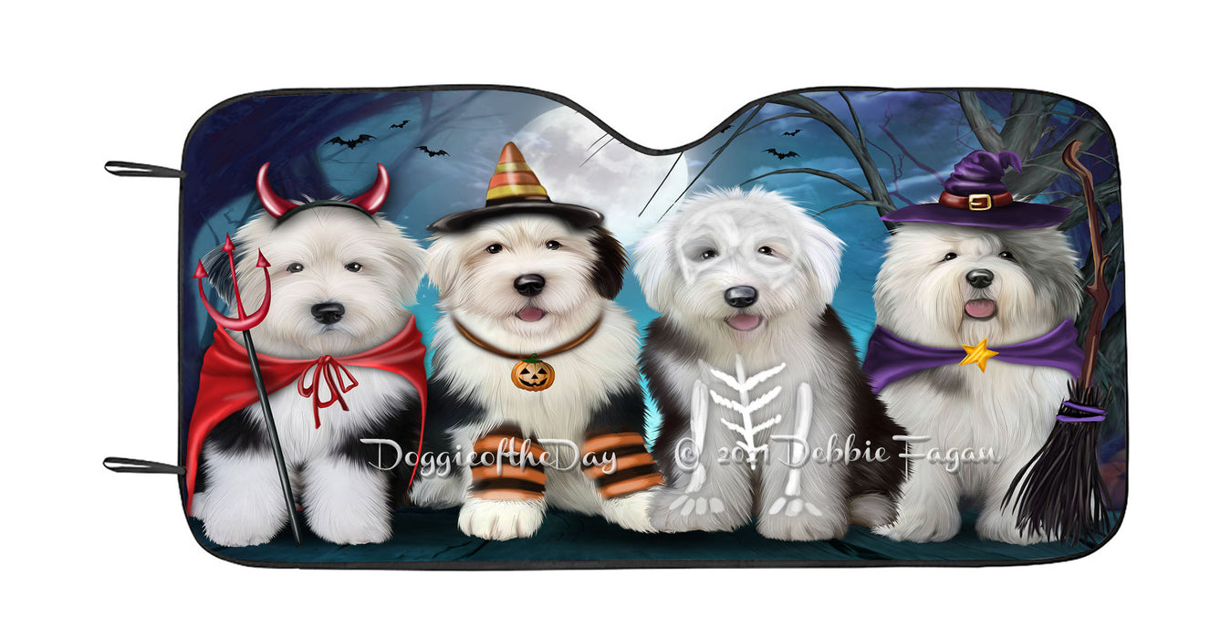 Happy Halloween Trick or Treat Old English Sheepdogs Car Sun Shade Cover Curtain