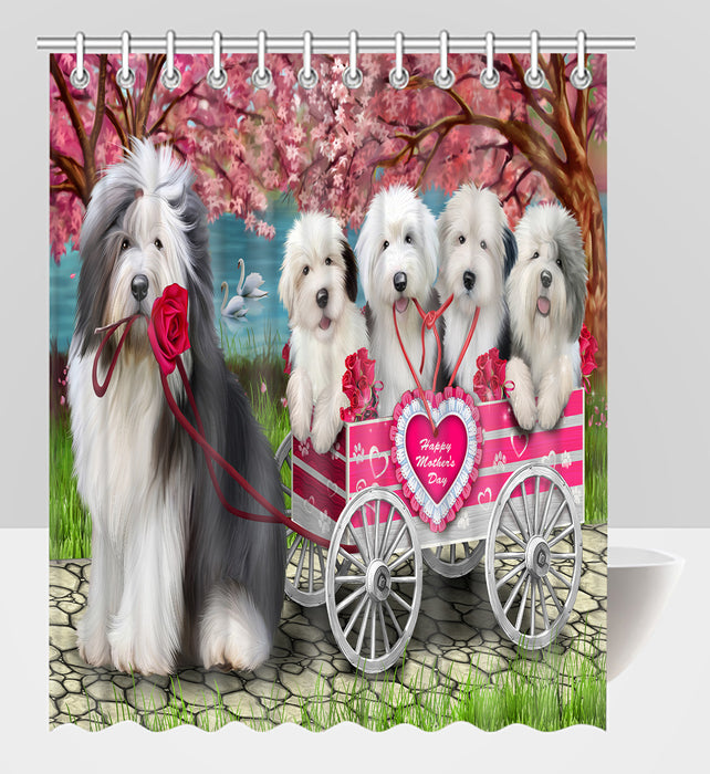 I Love Old English Sheepdogs in a Cart Shower Curtain