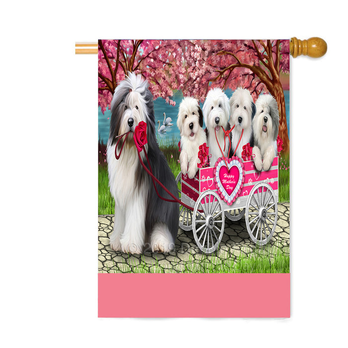 Personalized I Love Old English Sheepdogs in a Cart Custom House Flag FLG-DOTD-A62226