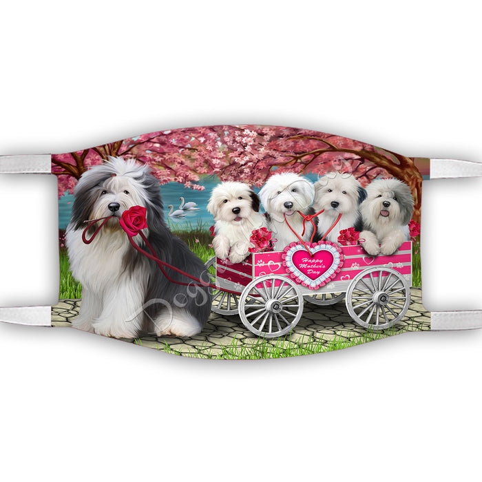I Love Old English Sheepdogs in a Cart Face Mask FM48165