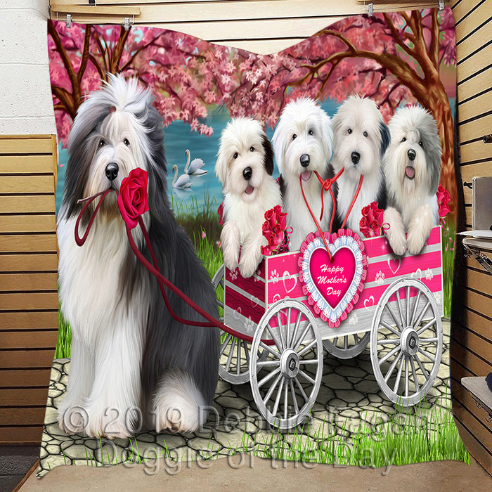 I Love Old English Sheepdogs in a Cart Quilt