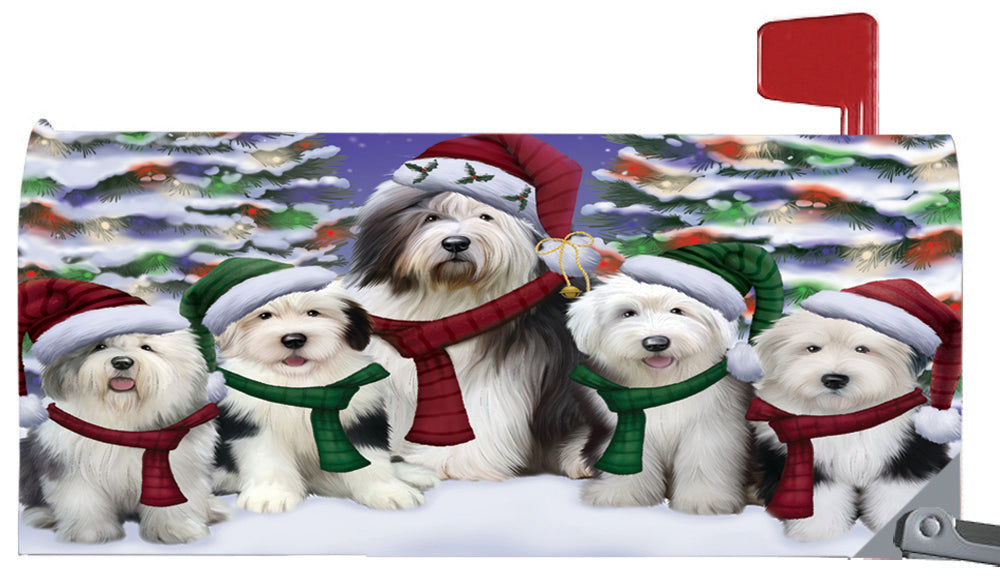 Magnetic Mailbox Cover Old English Sheepdogs Christmas Family Portrait in Holiday Scenic Background MBC48238