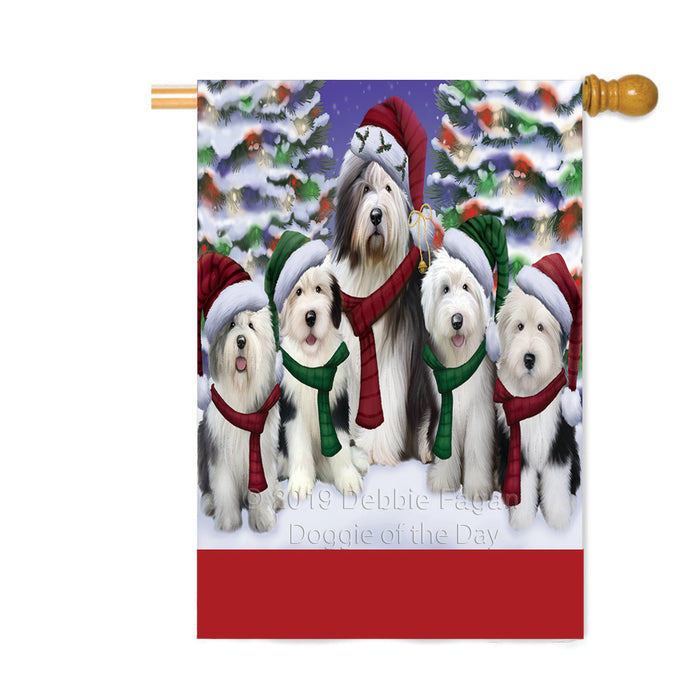 Personalized Christmas Happy Holidays Old English Sheepdogs Family Portraits Custom House Flag FLG-DOTD-A59188