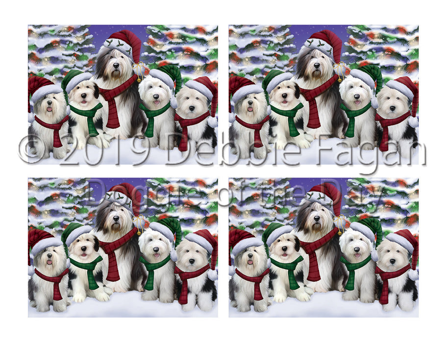 Old English Sheepdogs Christmas Family Portrait in Holiday Scenic Background Placemat