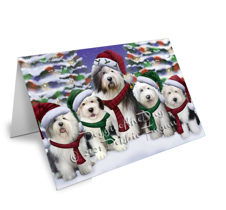 Christmas Family Portrait Old English Sheepdog Handmade Artwork Assorted Pets Greeting Cards and Note Cards with Envelopes for All Occasions and Holiday Seasons