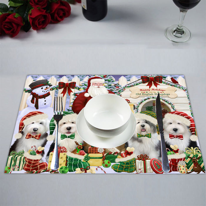 Happy Holidays Christmas Old English Sheepdogs House Gathering Placemat