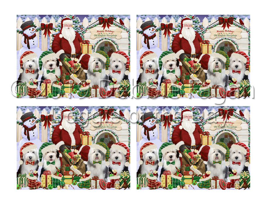 Happy Holidays Christmas Old English Sheepdogs House Gathering Placemat