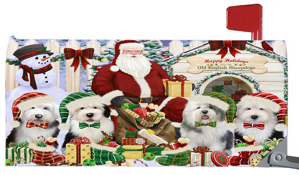 Happy Holidays Christmas Old English Sheepdogs House Gathering 6.5 x 19 Inches Magnetic Mailbox Cover Post Box Cover Wraps Garden Yard Décor MBC48829