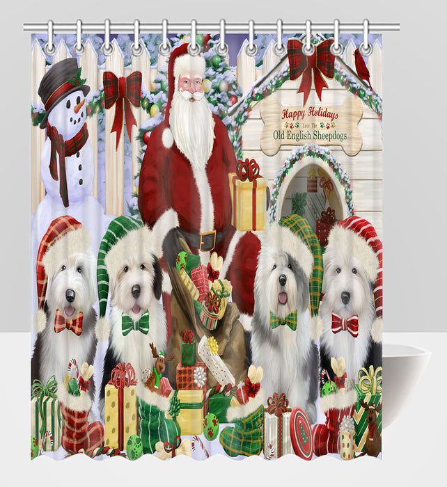 Happy Holidays Christmas Old English Sheepdogs House Gathering Shower Curtain