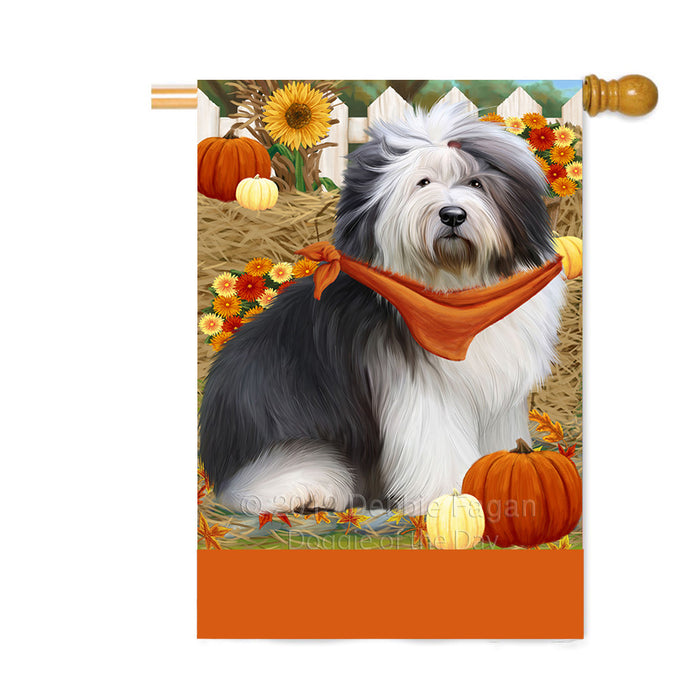 Personalized Fall Autumn Greeting Old English Sheepdog with Pumpkins Custom House Flag FLG-DOTD-A62037